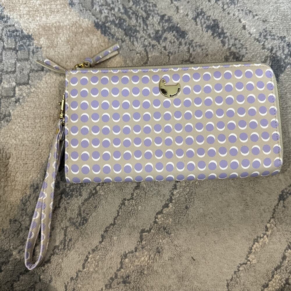 Buxton Double Zip Organizer Wallet Pink And Blue Print